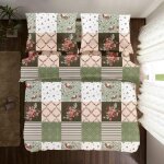 Parure de lit en coton 200x200 � carreaux fleurs