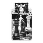 Parure de lit en coton 'echecs' - blanc / noir - 140 x 200 cm - livraison gratuite