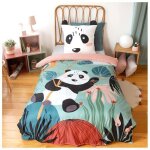Parure de lit - c�t� d�co - panda - 140x200 cm - housse de couette + taie d'oreiller - microfibre