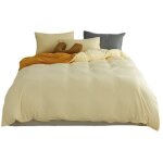 Parure de lit double 220x240 en microfibre crme et jaune avec fermeture clair, housse de couette rversible ...