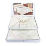 Parure de lit double queen, draps en satin de polyester avec dentelle macram et couvre - lit avec garnitures, ...