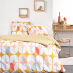 Parure de lit double r�versible  sunshine  en coton graphique - jaune / rose - 240 x 260 cm - livraison ...
