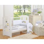 Parure de lit enfant 135x100cm avec tour de lit 3 pices, hiboux gris, avec broderie grise et jaune