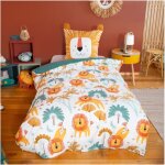 Parure de lit enfant ? motif lion joyeux ? 100% polyester ? 140x200 cm - 140x200cm - ocre