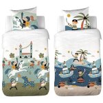 Parure de lit enfant rversible pirate et chevalier ? housse de couette 140x200 cm + 1 taie d?oreiller ...