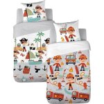 Parure de lit enfant r�versible pompier et pirate housse de couette 140x200cm + 1 taie d'oreiller 63x53cm ...
