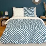 Parure de lit - housse de couette - 220x240 cm - 100% coton - motif g�om�trique - bleu blanc beige