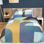 Parure de lit - housse de couette - 220x240 cm - 100% coton - motif g�om�trique - bleu, jaune
