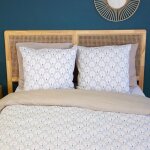 Parure de lit - housse de couette - 220x240 cm - 100% coton - r�versible - g�om�trique blanc beige