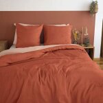 Parure de lit - housse de couette 220x240 cm - 2 taies d'oreiller 63x63 cm - rouge - bi - mati�re - oeko ...