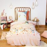 Parure de lit imprim�e - cote deco - licorne c?ur rose - 140x200 cm - housse + taie - microfibre