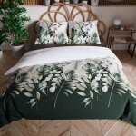 Parure de lit leafy 220x200 cm - satin de coton, motif feuilles tropicales