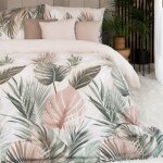 Parure de lit lush 220x200 cm - satin de coton, motif feuilles tropicales