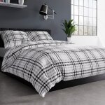 Parure de lit petit en satin 220x200cm - carreaux gris, douce et lgante