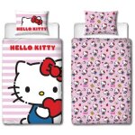 Parure de lit rversible - hello kitty - microfibre - 1 housse de couette 140 x 200 cm + 1 taie 63 x ...