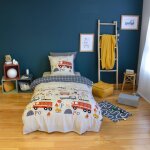 Parure de lit rversible pinpon 1 place imprim thme pompier en microfibre, 140 x 200cm, 1 housse de ...