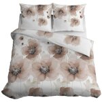 Parure de lit en satin 180x200 fleurs beige clair