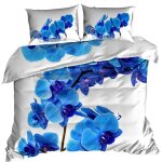 Parure de lit en satin de coton 3d 160x200 cm orchide bleue