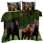 Parure de lit en satin de coton 3d 160x200cm chevaux Parure de lit en satin de coton 3d 160x200cm chevaux