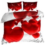 Parure de lit en satin de coton 3d 160x200cm coeurs