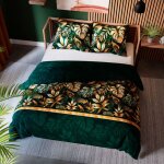 Parure de lit selva vert 220x200 cm - satin de coton, motif tropical