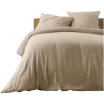 Housse de couette + 2 taies en gaze de coton 220 x 240 cm tendance sable