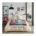 Parure de lit today java - 2 personnes - 240x220 cm - coton - imprim new york - beige