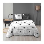 Douceur d'int�rieur - housse de couette 220x240 cm + taies - imprim� graphique noir et blanc - blanc