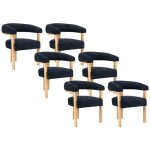 Pascal morabito - lot de 6 chaises avec accoudoirs en tissu bouclette et bois d'h�v�a naturel - anthracite ...