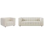 Canap� 3 places et fauteuil en tissu bouclette blanc ivoire lerici de pascal morabito