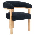 Pascal morabito - chaise avec accoudoirs en tissu bouclette et bois d'hva naturel - anthracite fonc ...