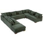 Pascal morabito - grand canap d'angle panoramique et pouf en velours ctel vert sperone de