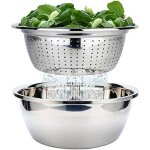 Passoire en acier inoxydable avec bol à mélanger, lot de 2, ustensile de cuisine, diamètre 26 cm Passoire en acier inoxydable avec bol à mélanger, lot de 2, ustensile de cuisine, diamètre 26 cm