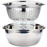 Passoire + bol m�langeur inox ? 26 cm ? salade / p�tes / riz ? empilable, cuisine multifonction