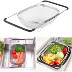 Passoire evier cuisine inox avec panier � mailles fines et poign�es extensibles en caoutchouc retractable ...