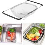 Passoire evier cuisine inox avec panier � mailles fines et poign�es extensibles en caoutchouc retractable ...