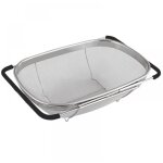 Passoire vier inox ovale extractible, panier mailles fines, poigne caoutchouc, rinage / gouttage