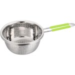Passoire perfor�e en acier inoxydable avec long manche vert - tamis � utiliser pour la cuisine, les p�tes, ...