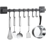 Pat�re de cuisine sans per�age, autocollante, noire, crochet mural mobile pour ustensiles de cuisine, ...