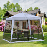 Pavillon de jardin 3x3 m gris avec moustiquaires, toit polyester d�perlant 160 g / m�, structure acier ...