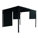 Pavillon pergola 3x3 m en mtal peint en noir avec rideaux latraux noirs - tiglio