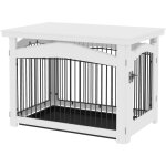 Pawhut - cage barri�re chien table basse d'appoint 3 en 1 plateau d�jection amovible porte verrouillable ...