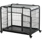 Pawhut cage pour chien pliable cage de transport sur roulettes 2 portes verrouillables plateau amovible ...