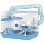 Pawhut - cage pour hamster portable 2 portes 2 étages nombreux accessoires et tubes blanc bleu Pawhut - cage pour hamster portable 2 portes 2 étages nombreux accessoires et tubes blanc bleu