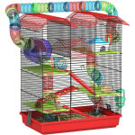 Pawhut - cage pour hamster souris petits animaux rongeur avec tunnel mangeoire roue jouet 47 x 30 x 59 ...