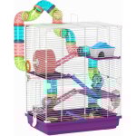 Pawhut - cage pour hamster souris rongeur 4 tages avec tunnels mangeoire roue maison chelles dim. 46l ...