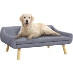 Canap chien lit pour chien design scandinave - coussin moelleux dhoussable, pieds bois - velours gris ...