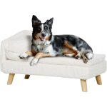 Canapé chien méridienne style scandinave 2 coussins déhoussables bois aspect fourrure crème Canapé chien méridienne style scandinave 2 coussins déhoussables bois aspect fourrure crème