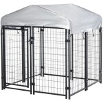 Chenil cage enclos chien entirement couvert - porte verrouillable - 120 x 120 x 138cm - gris mtal noir ...