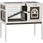 Pawhut - clapier cage  lapin - 2 portes verrouillables, toit ouvrant, plateau excrment - bois fonc ...